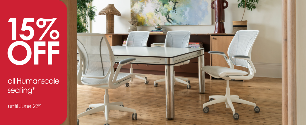15% off all Humanscale office chairs from June 9th to June 23rd. 